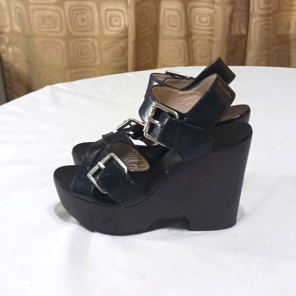 Michael Kors Chunky Platform Wooden Heeled Sandals Shoes Size 7.5 - Picture 5 of 12